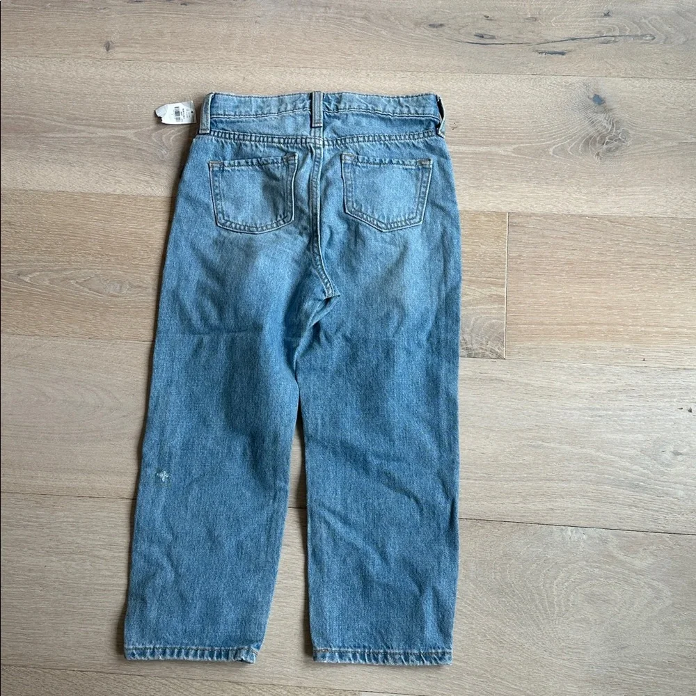 New old navy Distressed Blue Jeans sz 7 slouchy straight high rise girls